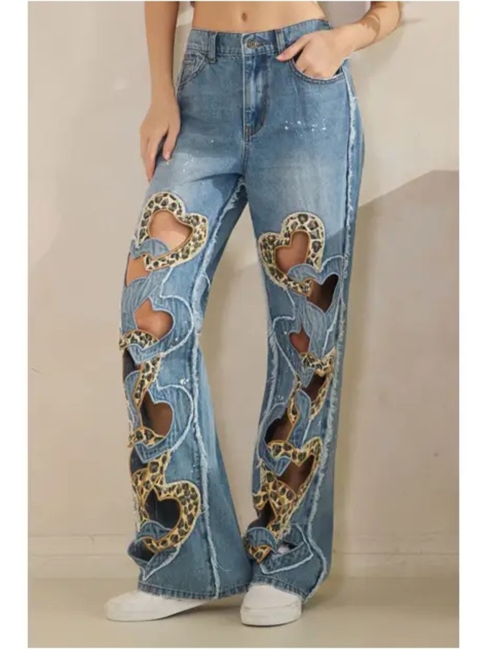New Oli & Hali Leopard Heart Cutouts Jeans